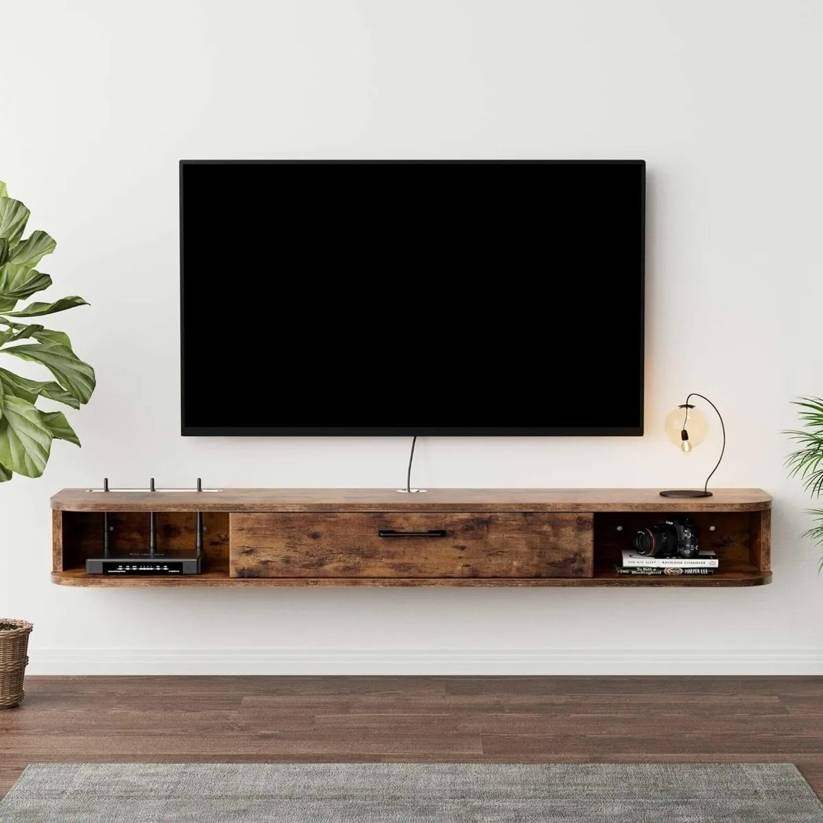 Floating TV Unit Wall Mounted Cabinet 140cm Brown - Image 2