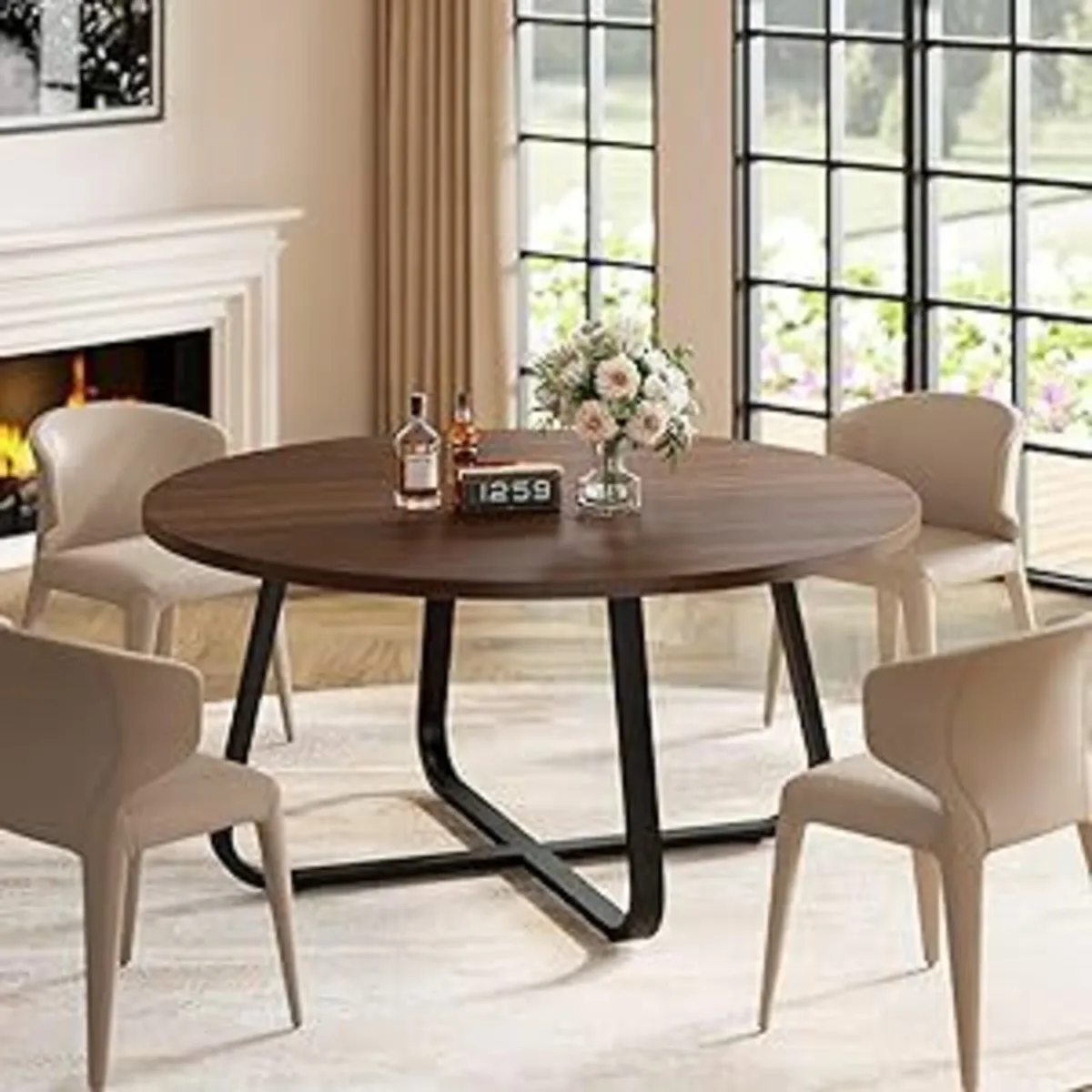Round Dining Table Wood Kitchen Tables 130cm - Image 4