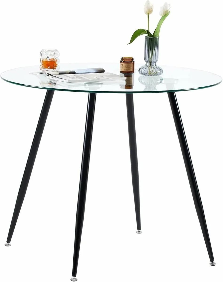 Round Dining coffee Table 80cm Tempered Glass Top - Image 1