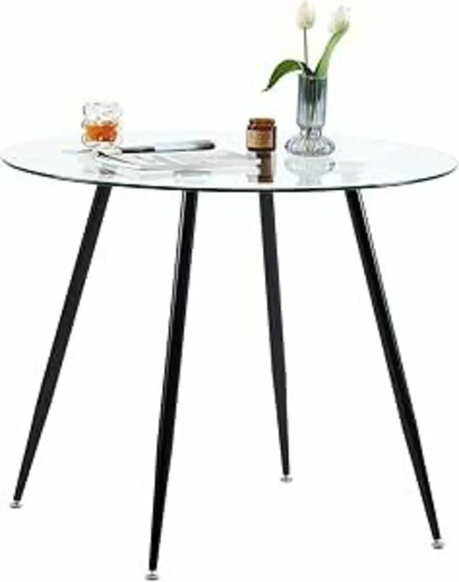 Round Dining coffee Table 80cm Tempered Glass Top - Image 2