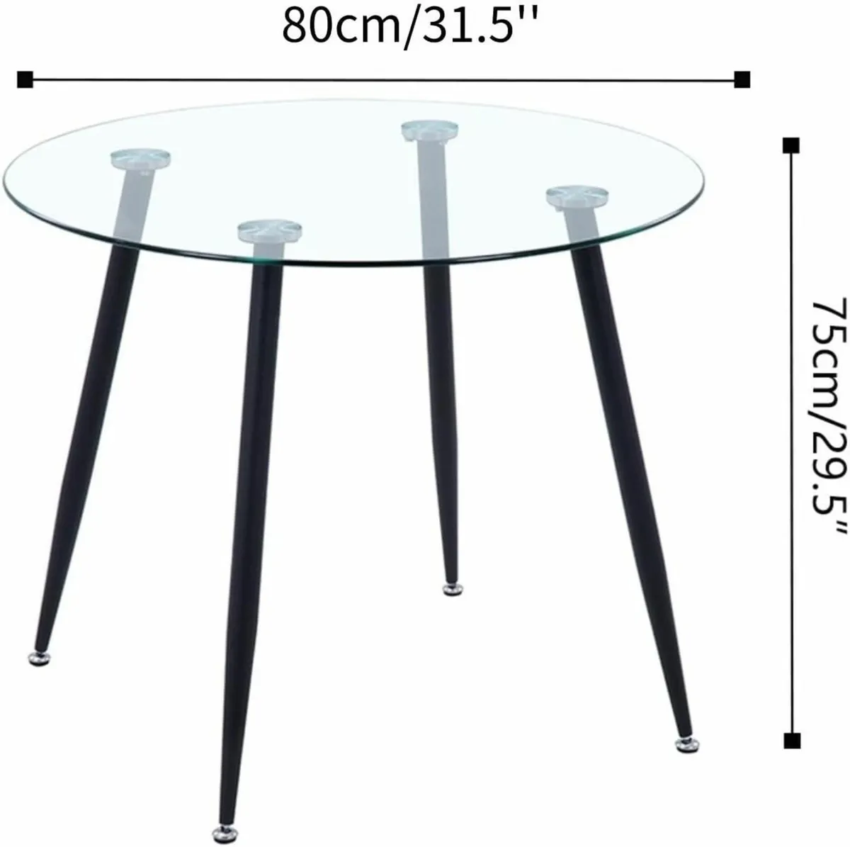 Round Dining coffee Table 80cm Tempered Glass Top - Image 4