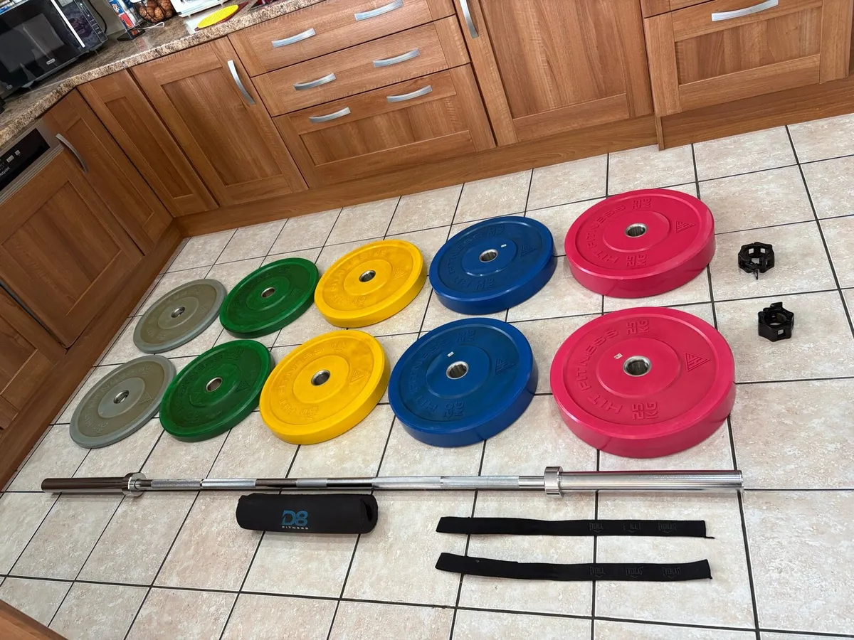 MASSIVE OLYMPIC BUMPER PLATE BARBELL WEIGHTS SET - Image 1