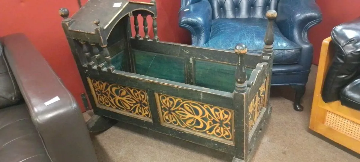 Antique Italian Ebonised Babys Rocking Crib