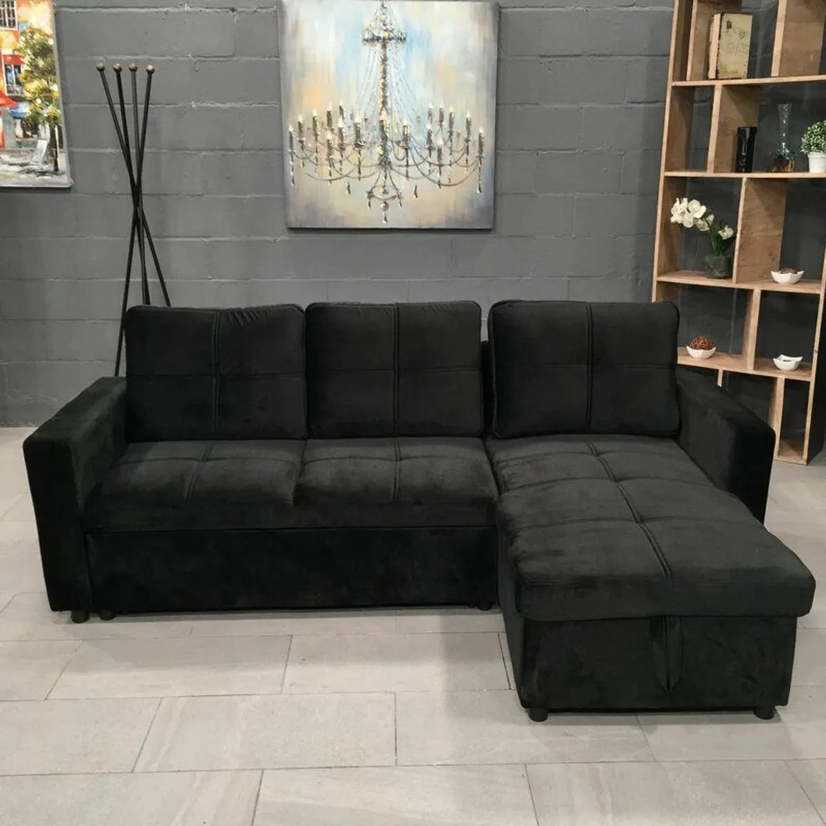 Sofa bed chaiselongue with storage black - Image 3