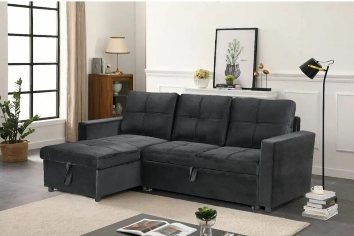 Sofa bed chaiselongue with storage black - Image 4