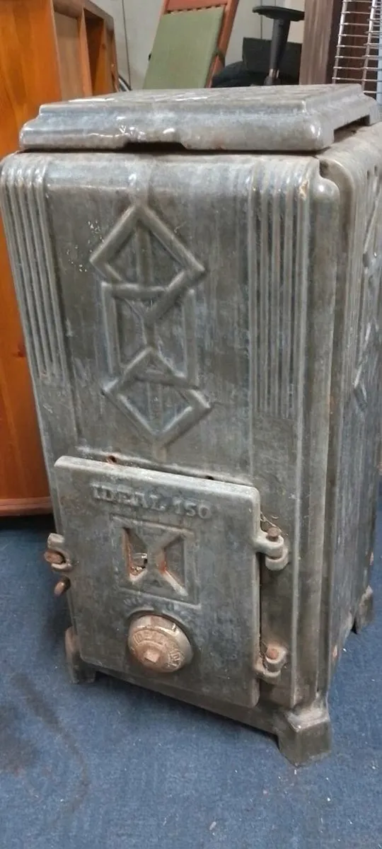 Vintage Grey Enamel Wood Burner Stove - Image 1