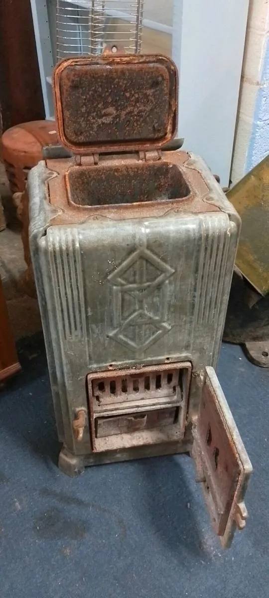 Vintage Grey Enamel Wood Burner Stove - Image 3