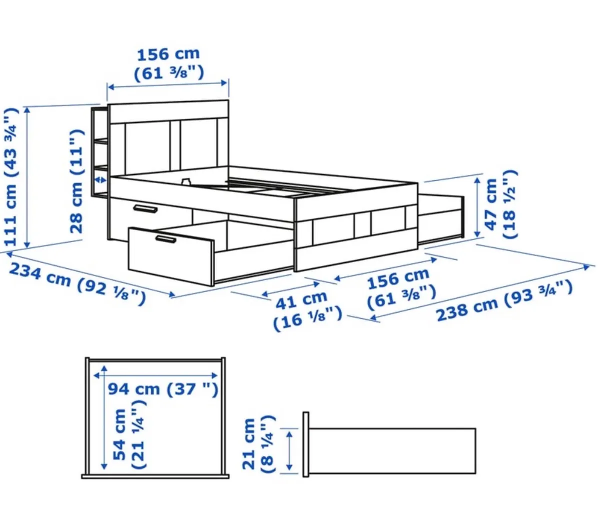 IKEA Brimnes 5ft (king) Bedframe with storage - Image 4