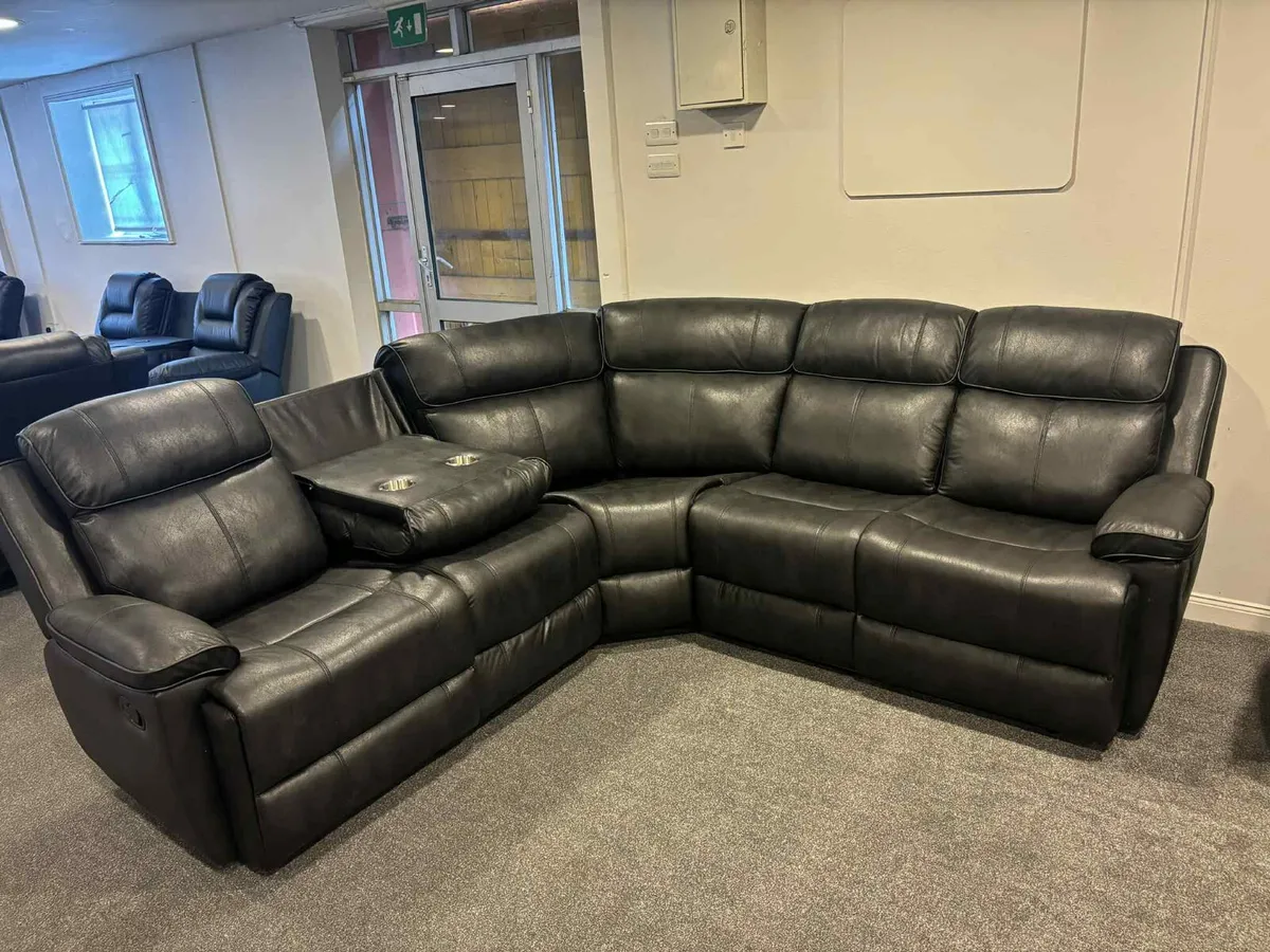 New Dario Black Fabric Suede Corner Recliner - Image 1