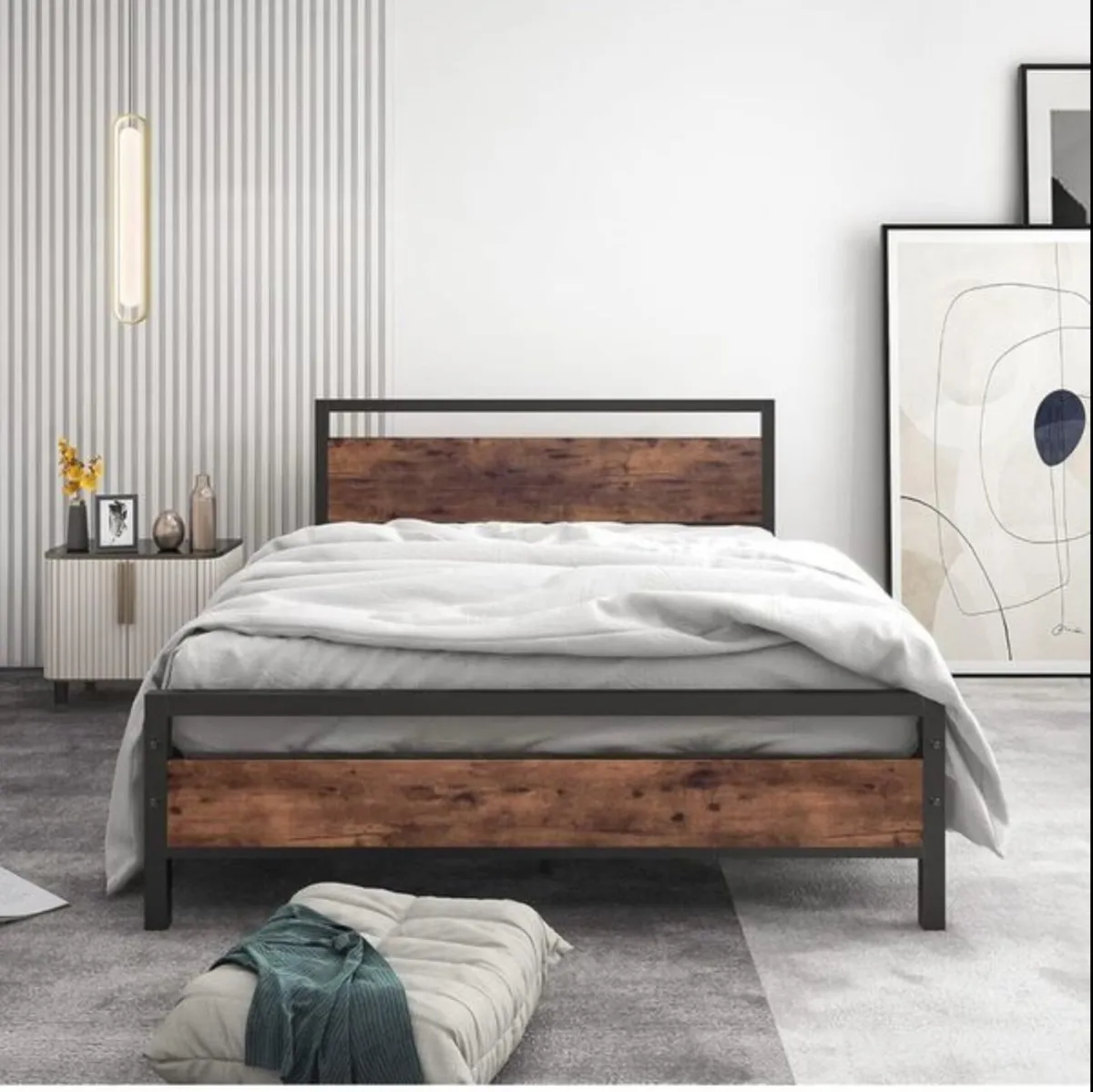 Double Bed Frames with Wood Headboard - Image 1