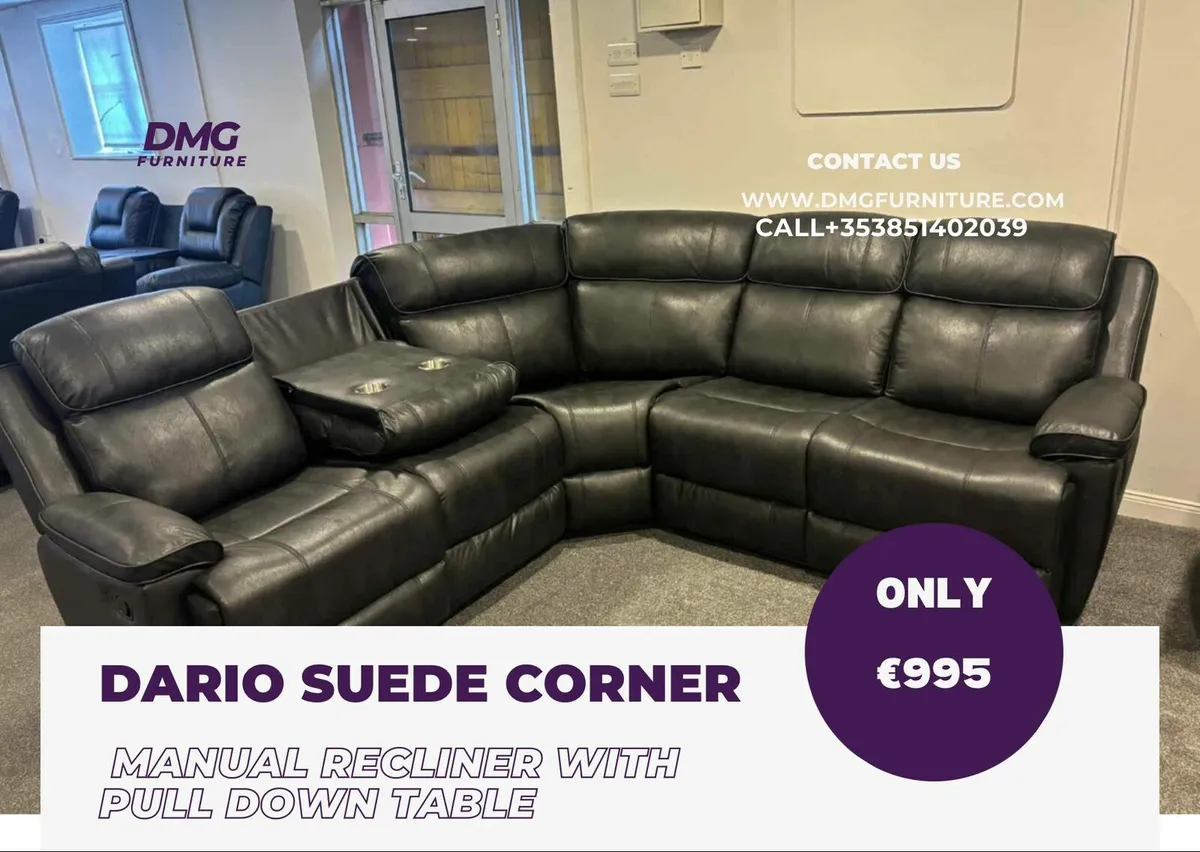 New Dario Black Fabric Suede Corner Recliner - Image 1