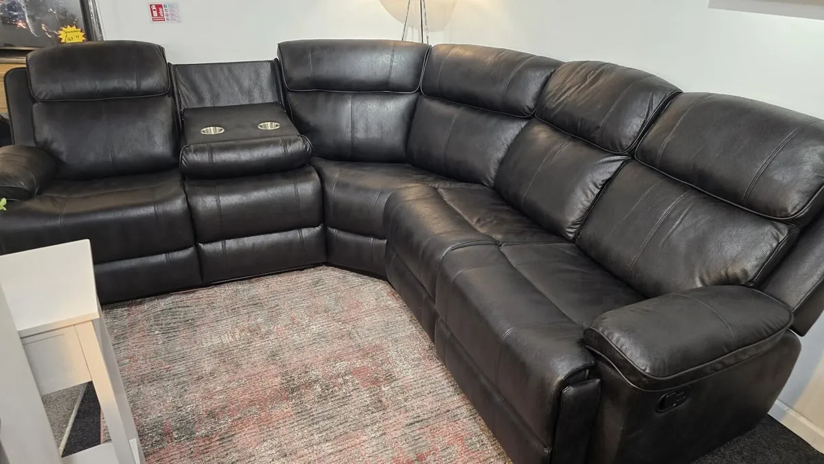 New Dario Black Fabric Suede Corner Recliner - Image 2