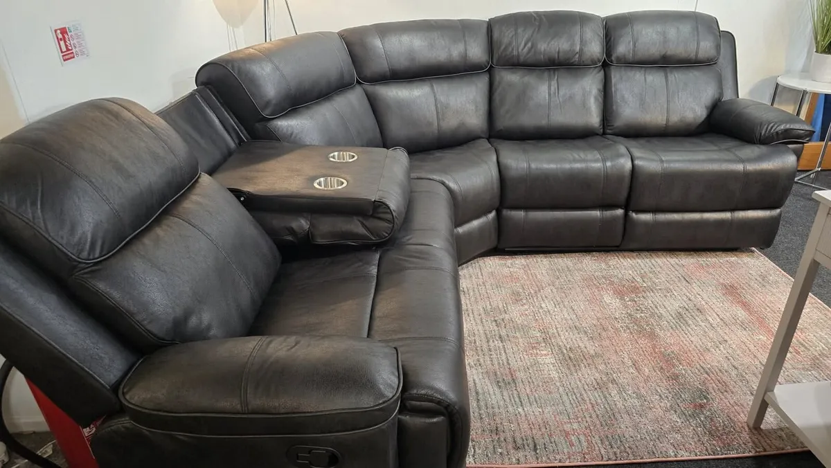 New Dario Black Fabric Suede Corner Recliner - Image 4