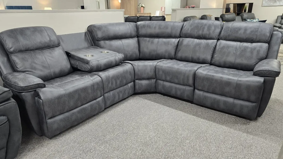 New Dario Grey Fabric Suede Corner Recliner - Image 3