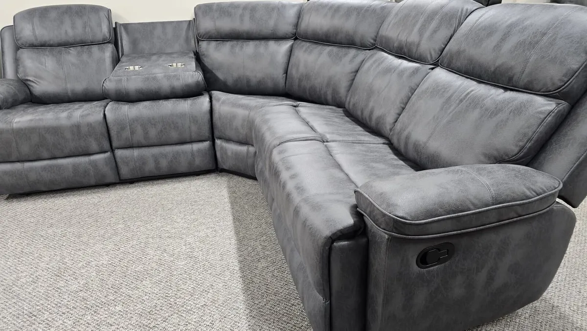 New Dario Grey Fabric Suede Corner Recliner - Image 4