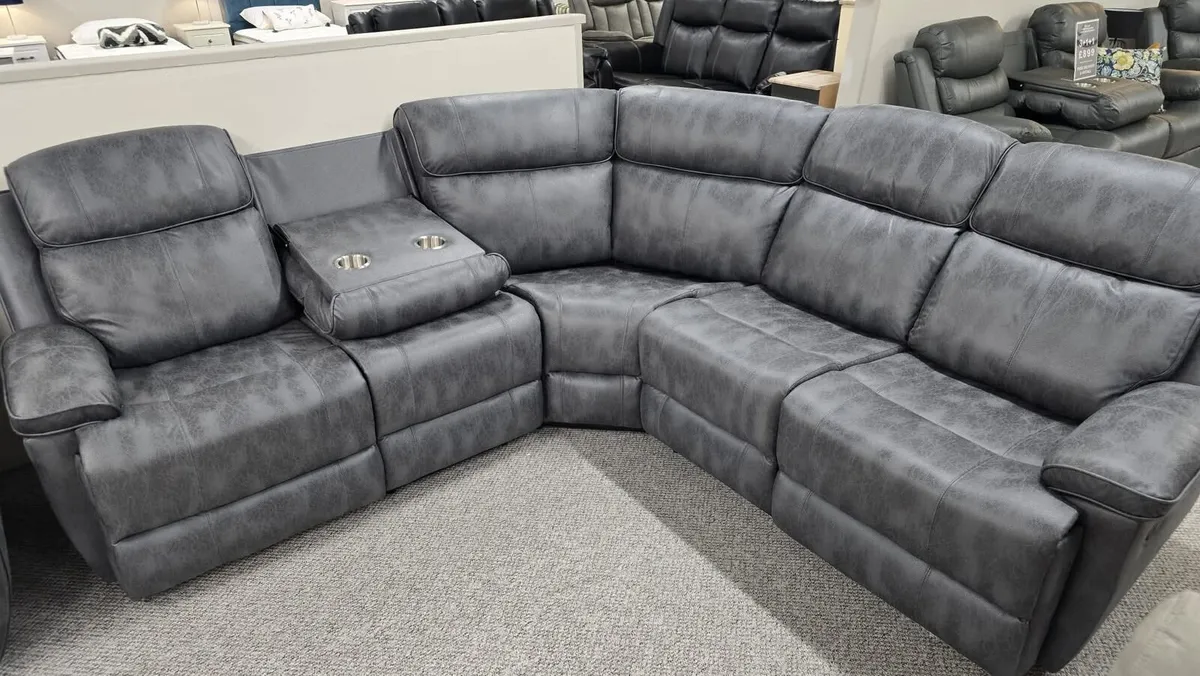 New Dario Grey Fabric Suede Corner Recliner - Image 2