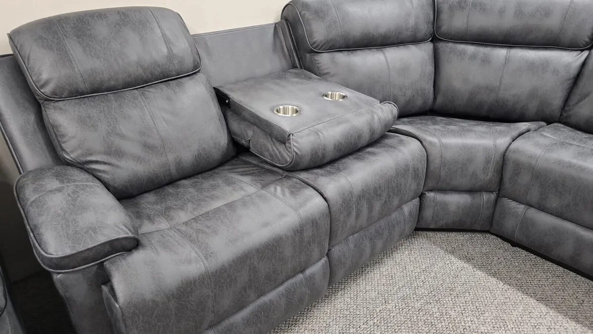 New Dario Grey Fabric Suede Corner Recliner - Image 4
