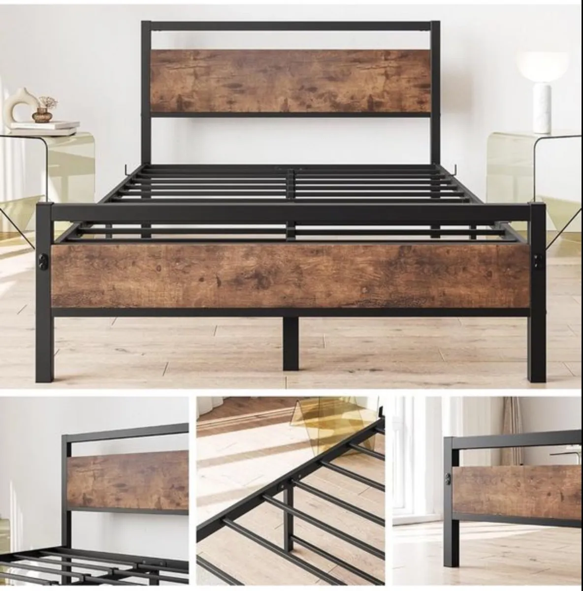 Double Bed Frames with Wood Headboard - Image 4