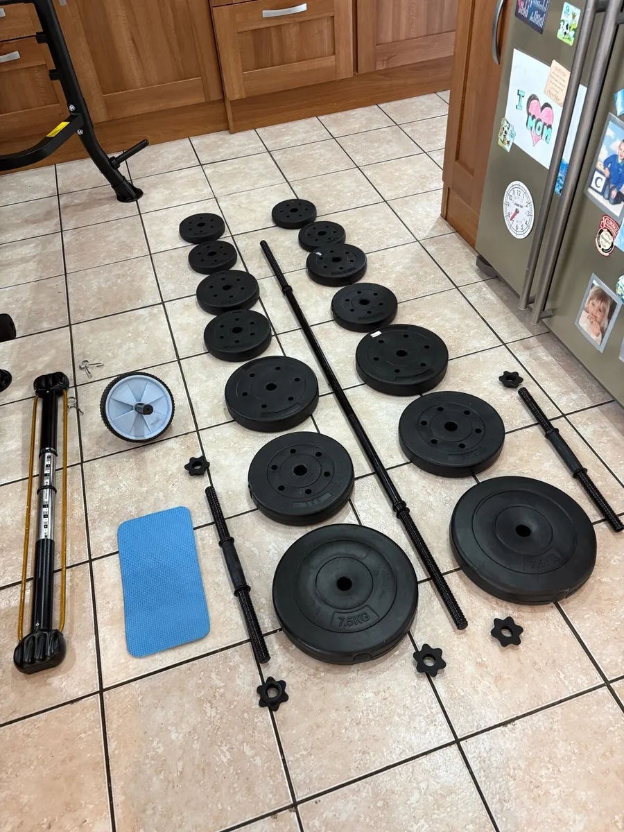WEIGHT BENCH, PREACHER, LEG, WEIGHTS + BARS!! - Image 2