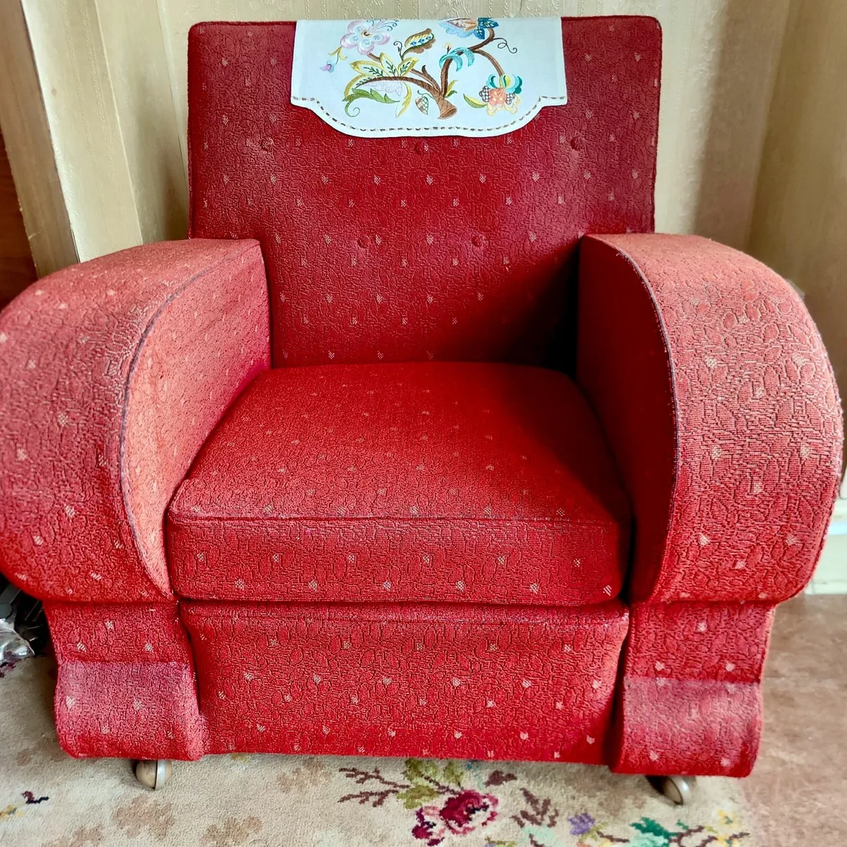 Mid Century Red Art Deco Lounge Suite (3 pc) - Image 3