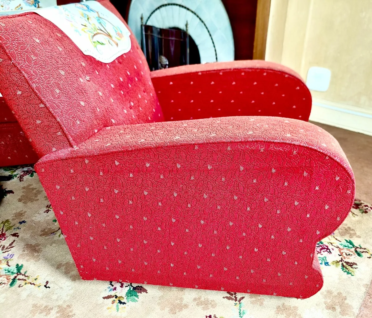 Mid Century Red Art Deco Lounge Suite (3 pc) - Image 1
