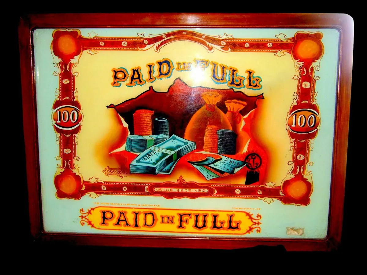 Vintage Glass 'Paid In Full' Framed Picture - Image 1