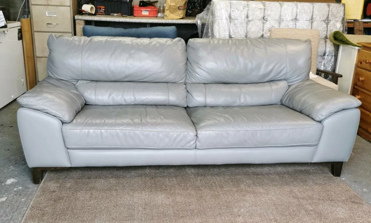 Grey Real Leather Couch - Image 1