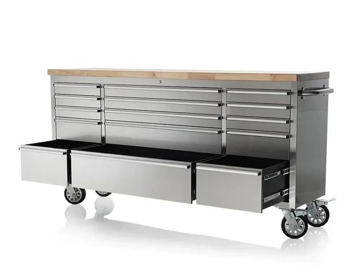 72” stainless steel tool box chest trolley cabinet - Image 4