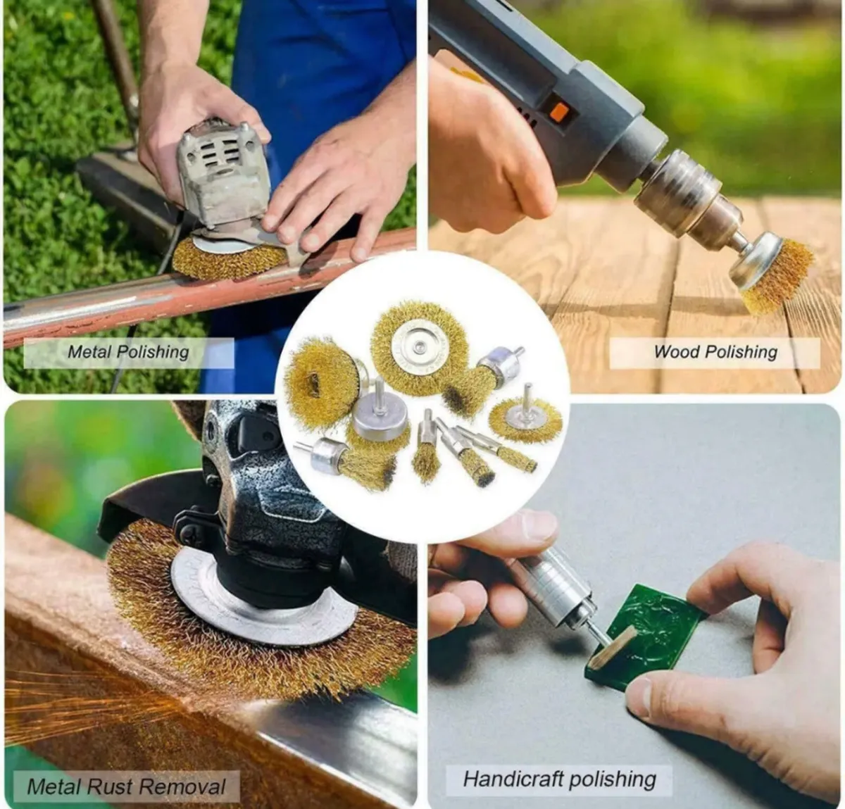 9Pcs Brass Coated Wire Cleaning Drill Attachments - Image 2