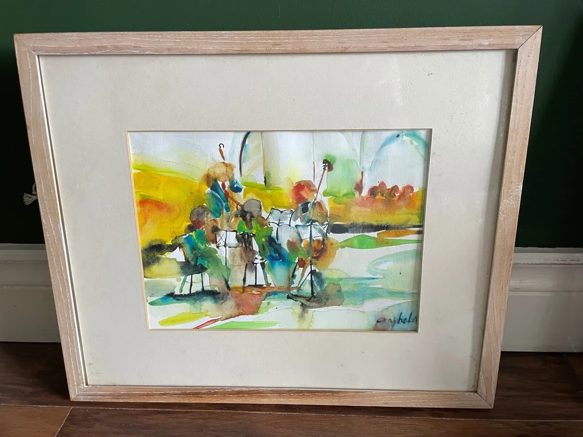 Abstract framed musicians painting