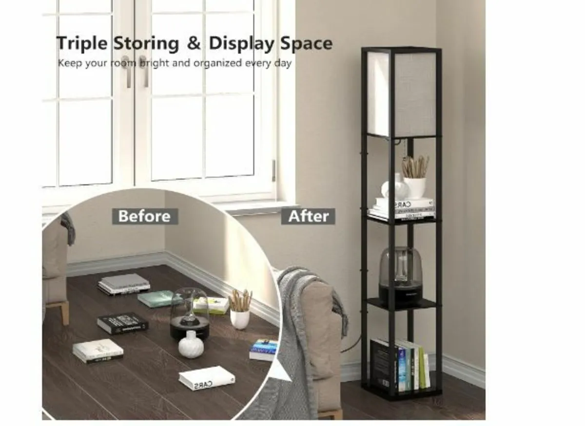 Wooden Floor Lamp with Shelf - Image 3