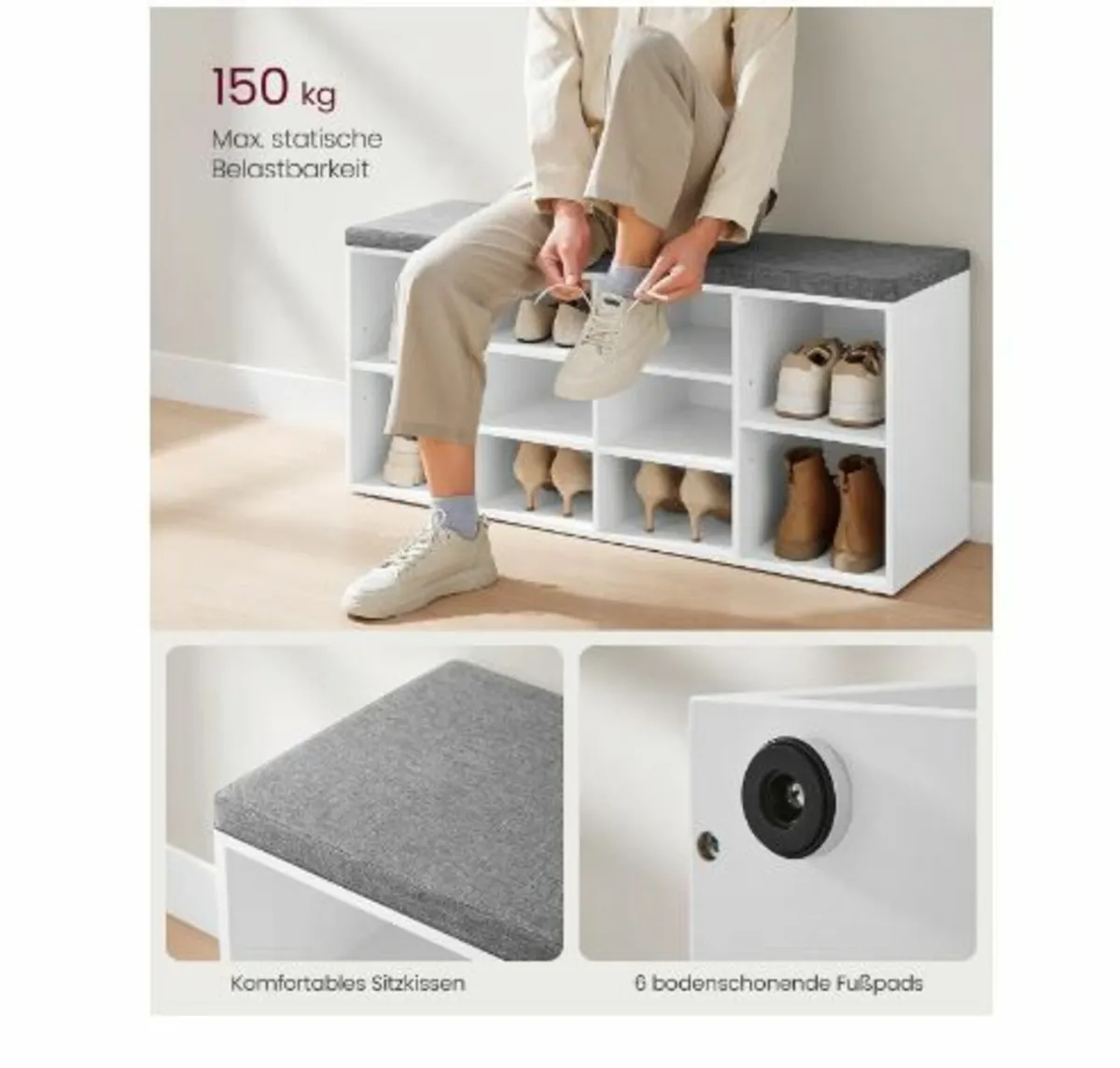 Shoe Bench, Shoe Rack with Seat - Image 4