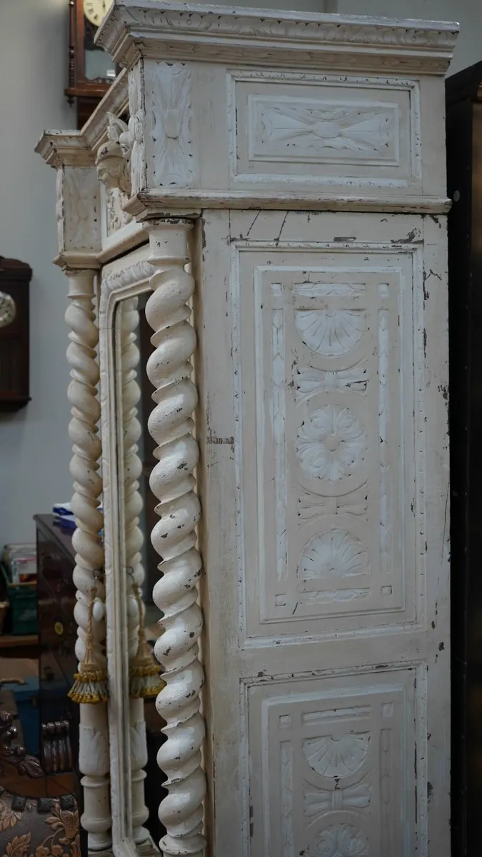 🏛️ Antique Hand-Carved Painted Armoire with Mirro - Image 3