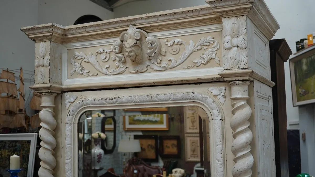 🏛️ Antique Hand-Carved Painted Armoire with Mirro - Image 4