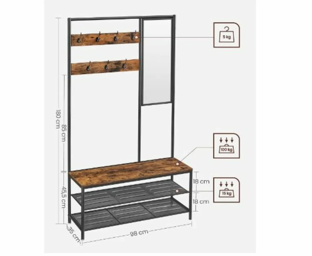 Coat Rack with Hooks Mirror Bench - Image 4