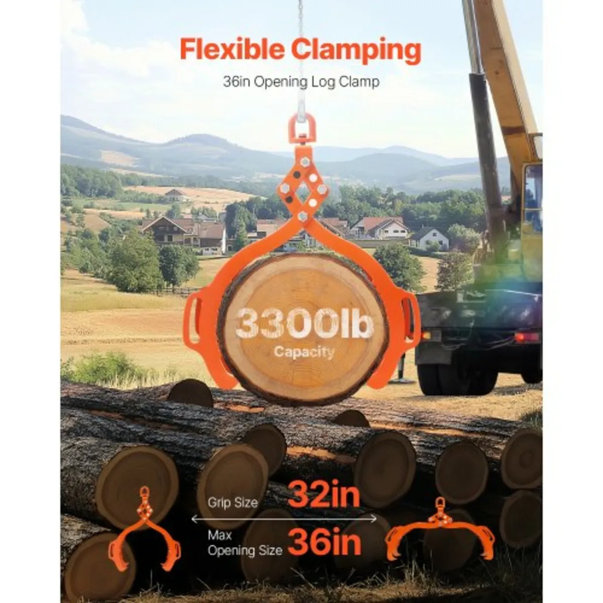 36in Log Lifting Tongs 4 Claw Solid Steel Log Grap - Image 3