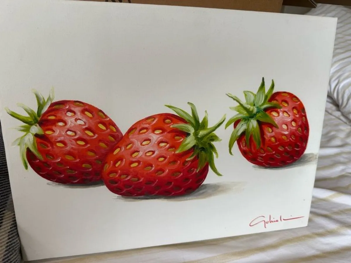 Original Art by Paolo Golinelli  x 4  colourful fun paintings of fruit/veg - Image 1