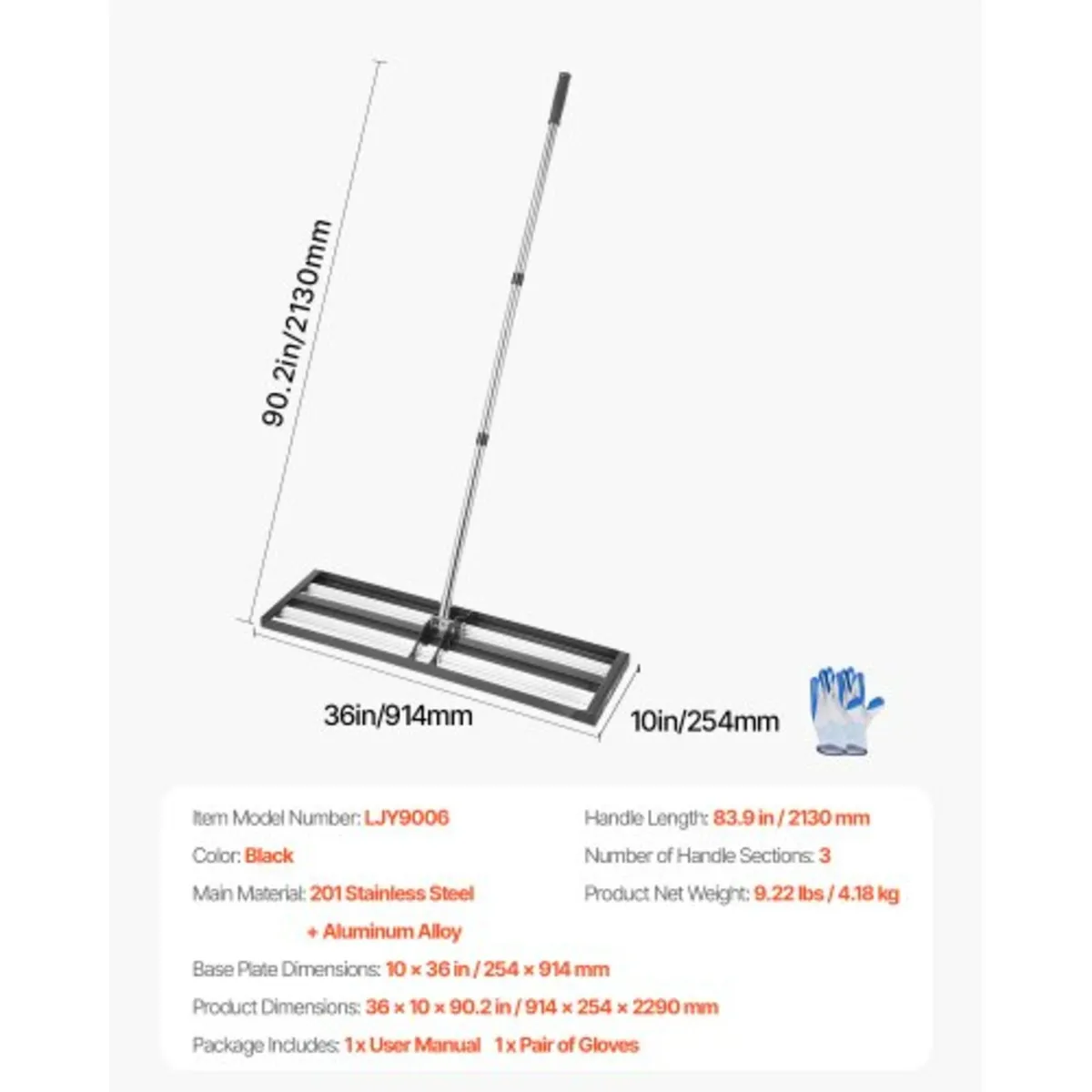 36x10in Lawn Leveling Rake with 83.9 in Adjustable - Image 2