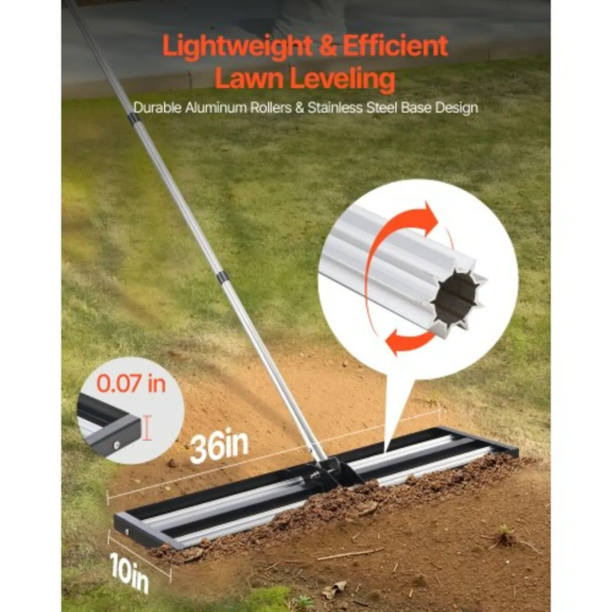 36x10in Lawn Leveling Rake with 83.9 in Adjustable - Image 4