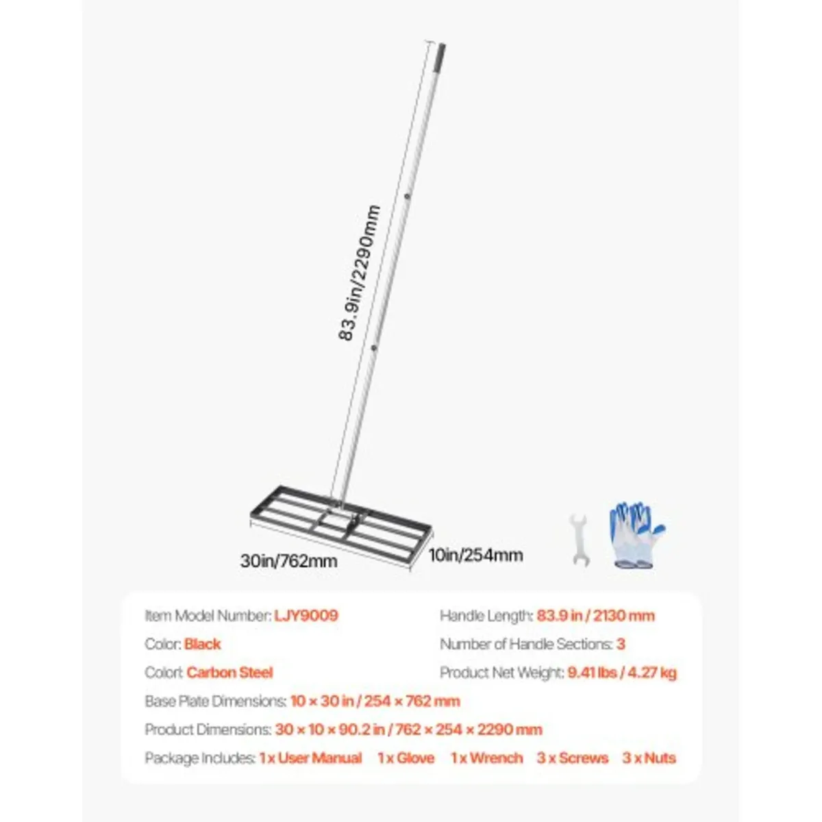 10x30in Lawn Leveling Rake 83.9 in Adjustable Hand - Image 4