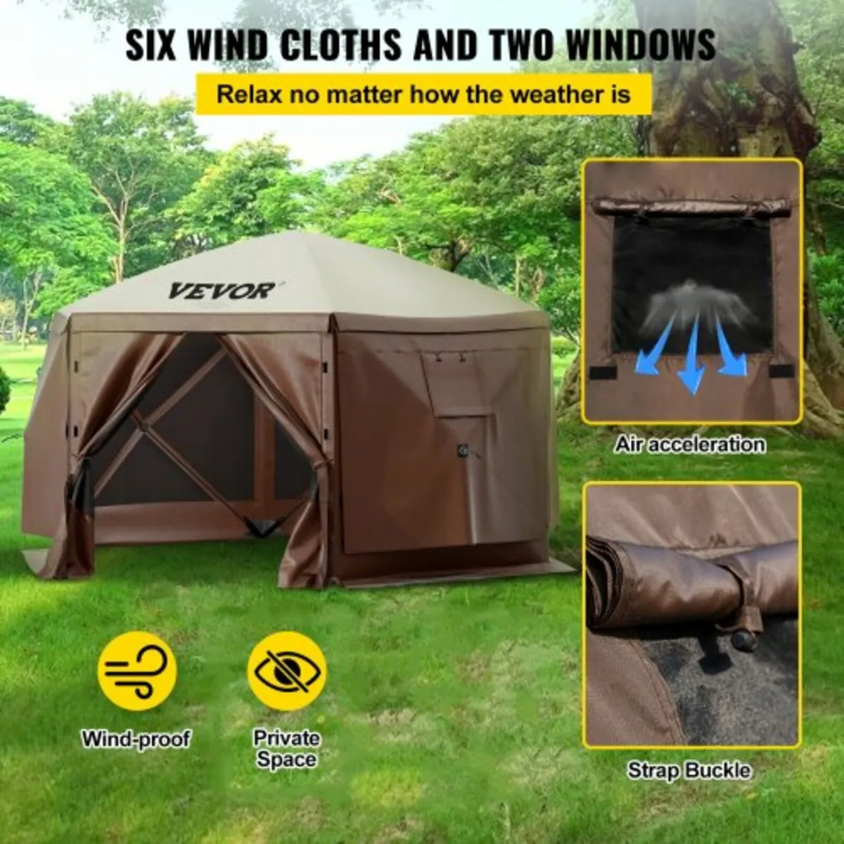 Pop-up Camping Gazebo Camping Canopy Shelter 6 Sid - Image 2