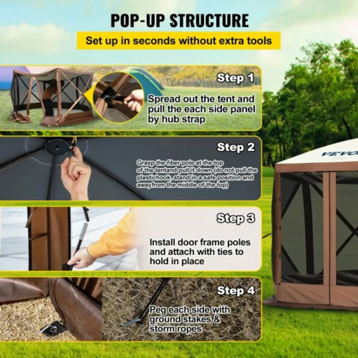 Pop-up Camping Gazebo Camping Canopy Shelter 6 Sid - Image 3