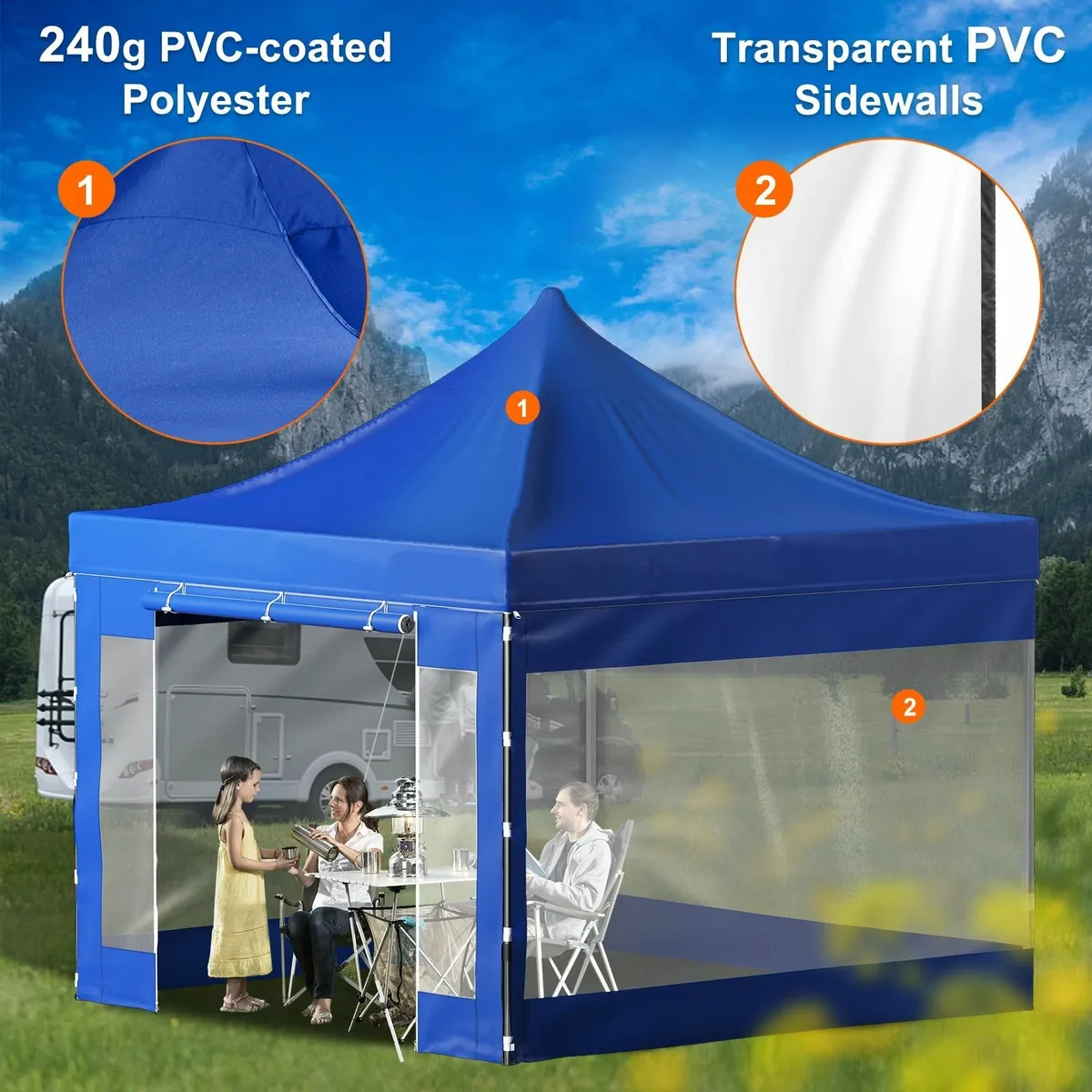 Gazebo Tent Pop-Up Canopy Tent 10 x 10 FT Blue - Image 1
