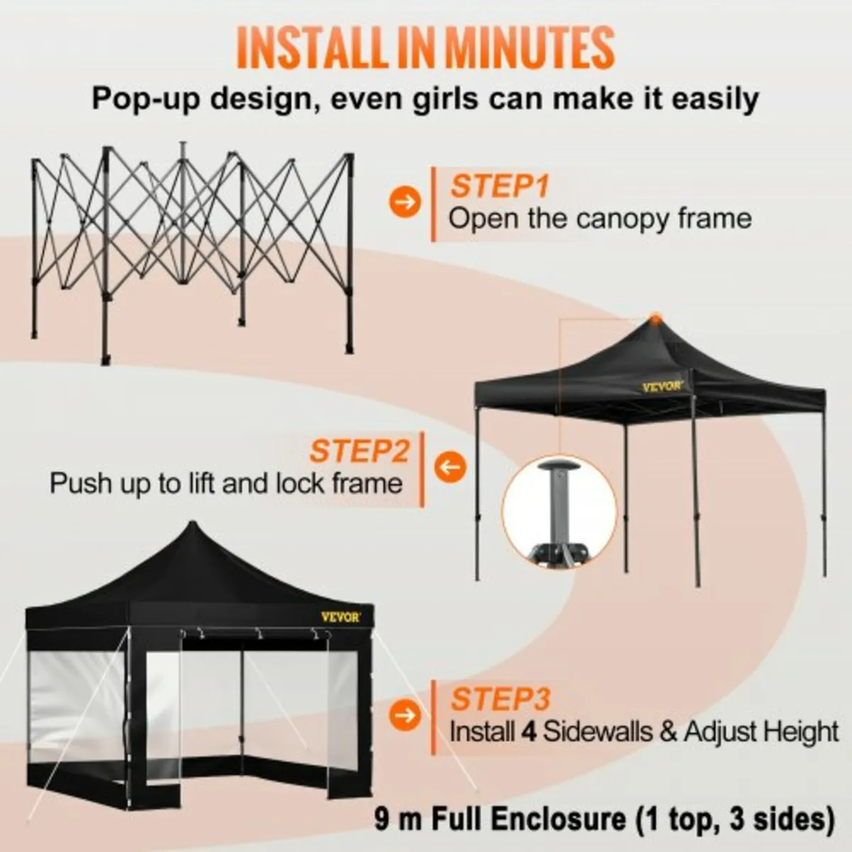 10 x 10 FT Pop Up Canopy Tent, Outdoor Patio Gazeb - Image 3