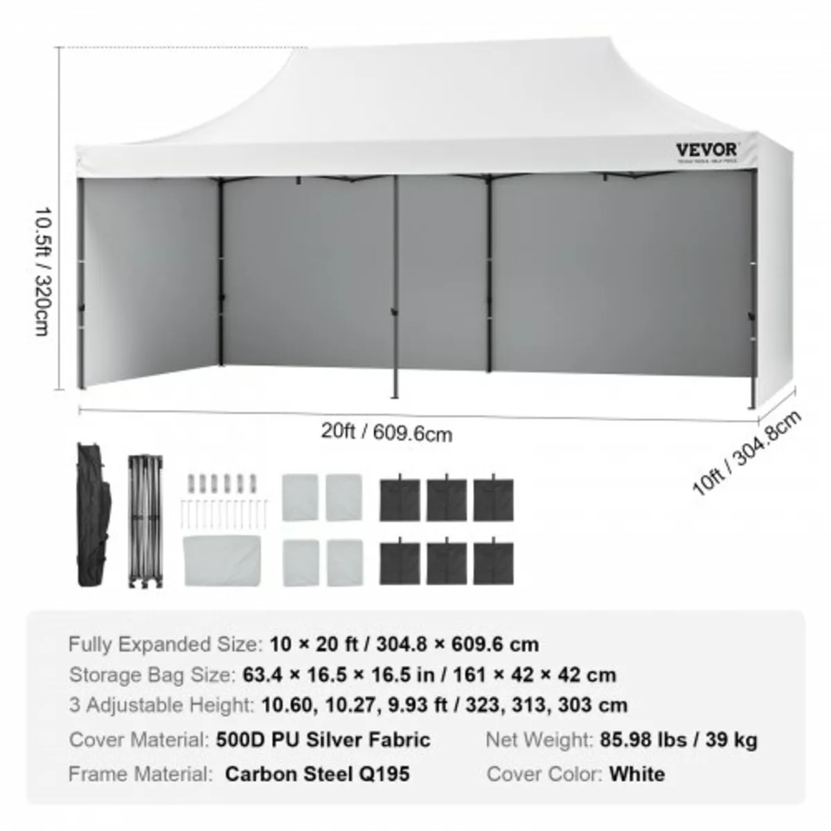 Pop Up Canopy Tent Outdoor Gazebo Tent 10x20FT wit - Image 4