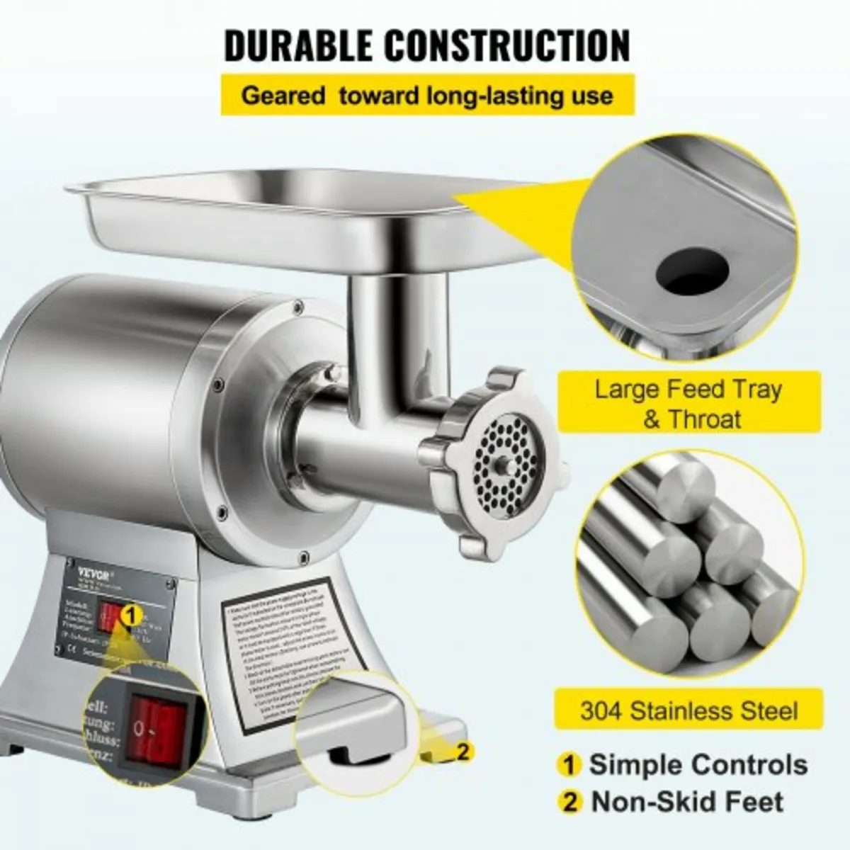 8500W Commercial Stainless Steel 450lbs Meat Grind - Image 4