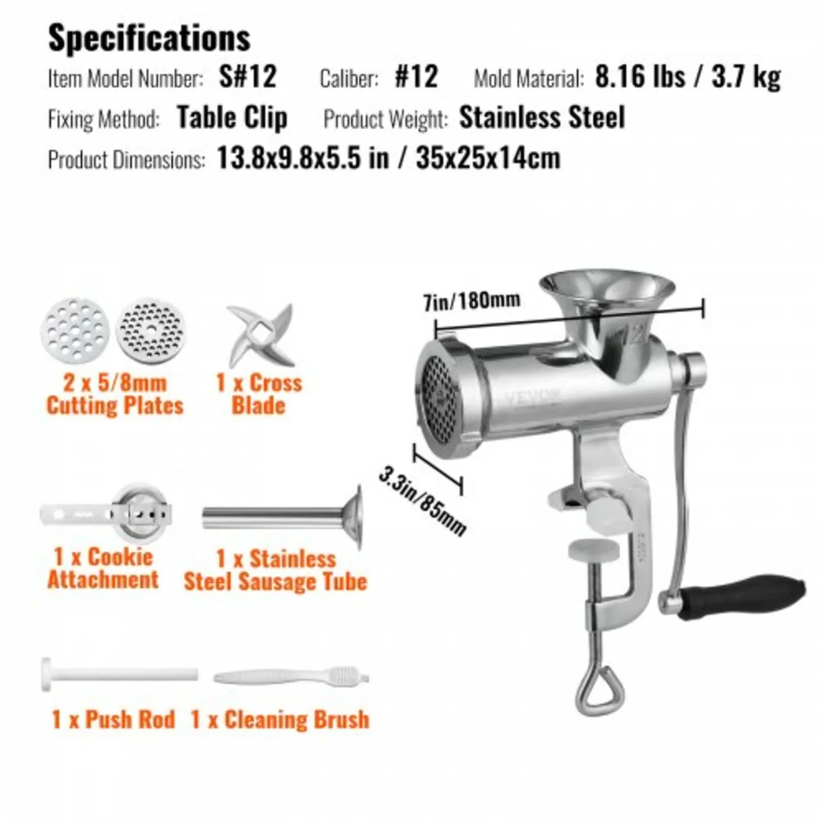 Manual Meat Grinder, 304 Stainless Steel Hand Meat - Image 2