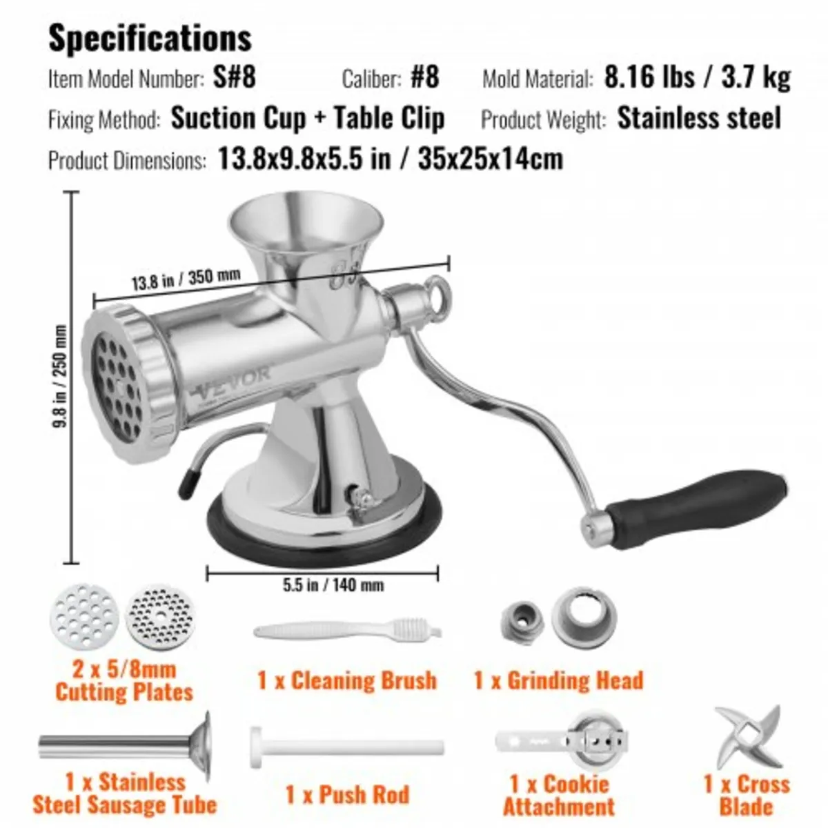 Manual Meat Grinder, 304 Stainless Steel Hand Meat - Image 2