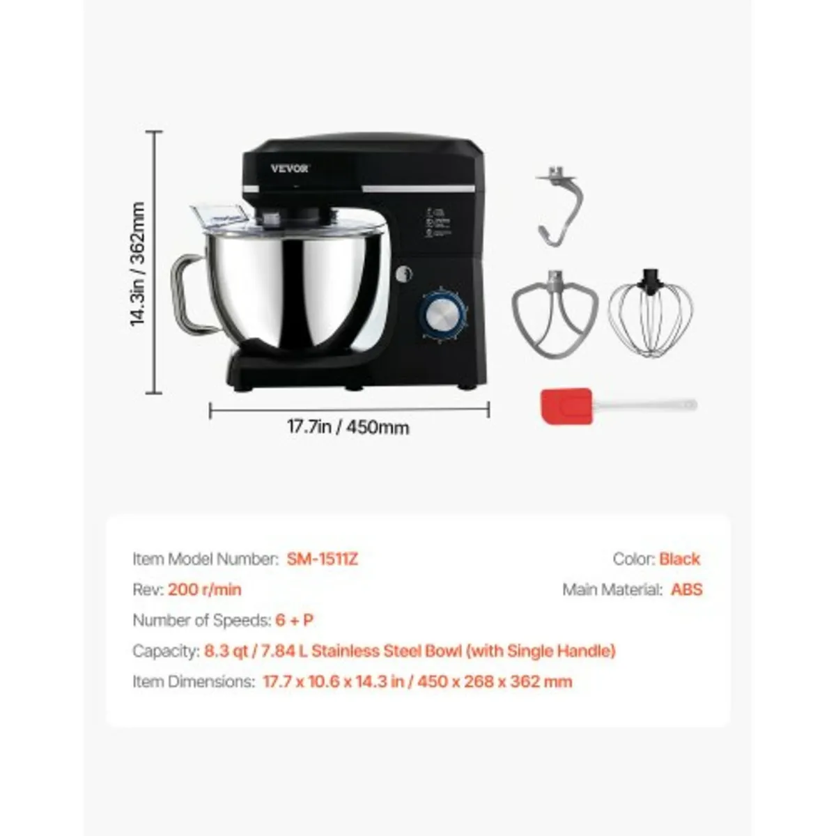 Stand Mixer 8.3 QT Electric Dough Mixer 1400W 6 + - Image 2
