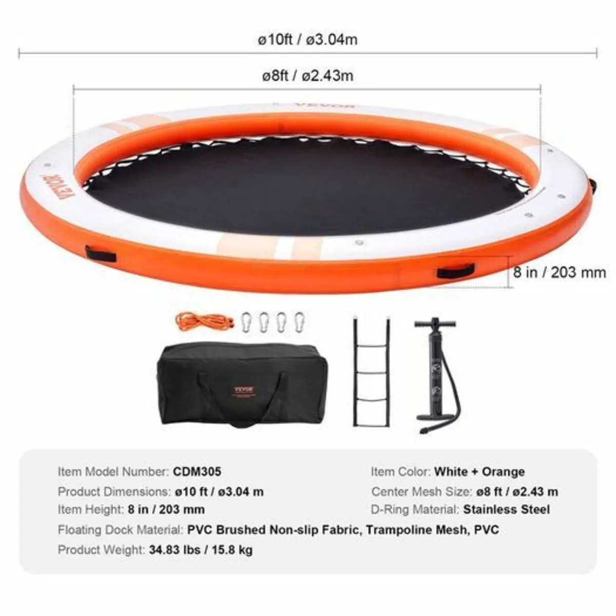 Inflatable Floating Dock with Trampoline Pool 10ft - Image 3